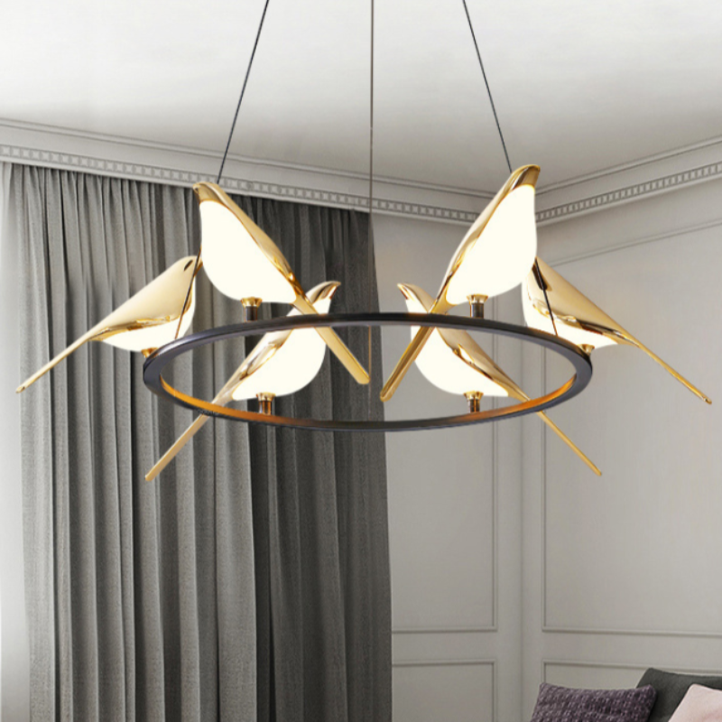 Nordic Minimalist Dining Table Bird Art Living Room Chandelier