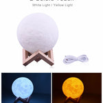 Rechargeable 3 Color 3D Moon Lamp