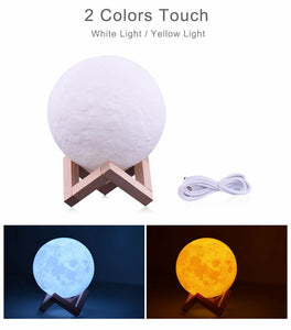 Rechargeable 3 Color 3D Moon Lamp