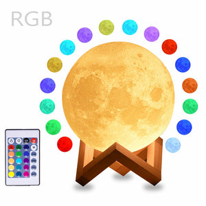 3d Galaxy Moon Lamp Lighting - Cool Kids Galaxy Moon Night Light With 16  Led Colors, Touch Remote Control, Wooden Stand - Unique Gift For 3 4 5 6 7